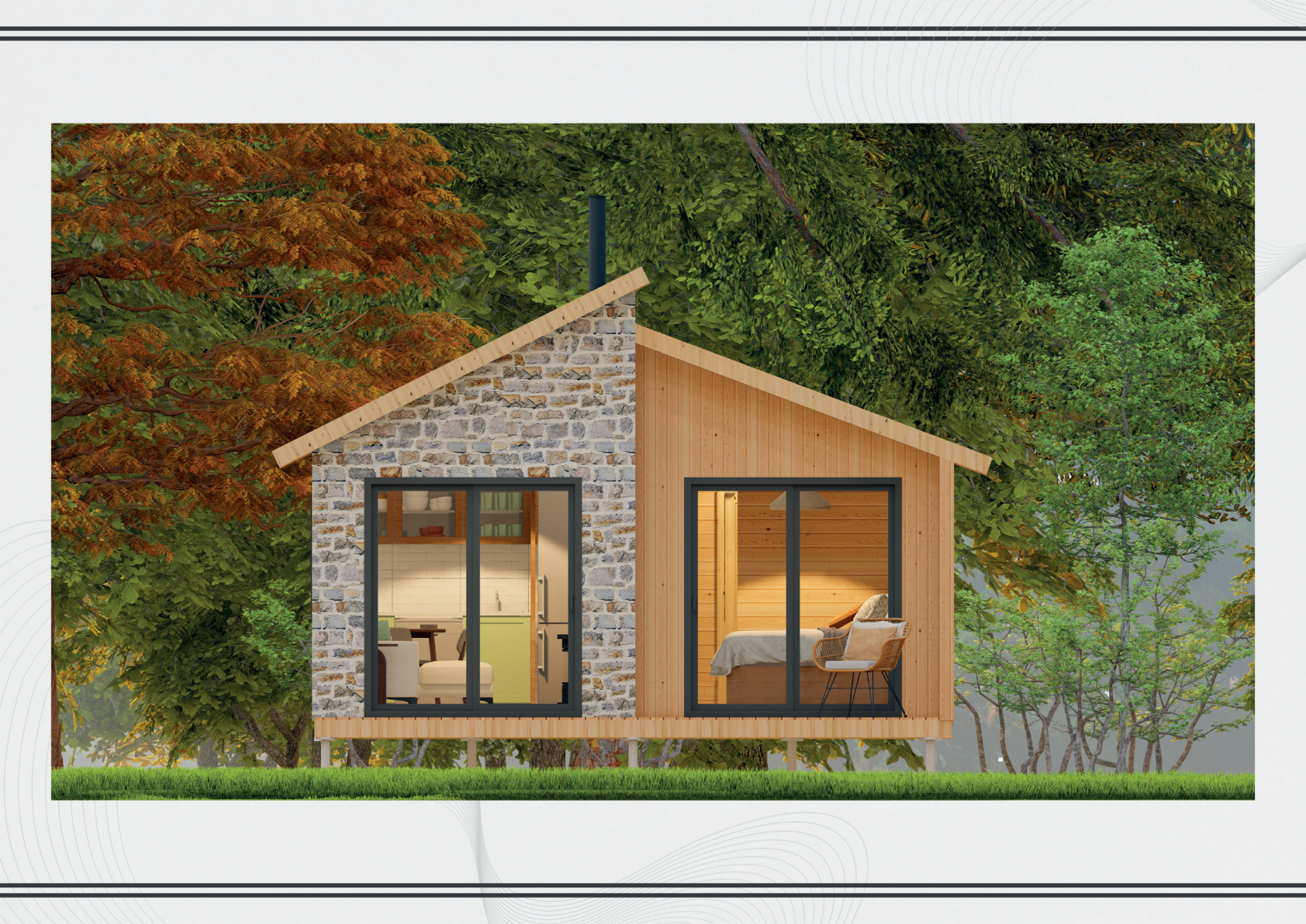 Vue extérieure du chalet bois 35 m²